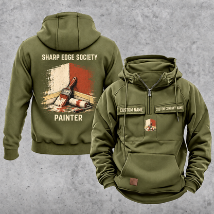 Personalized Painter Sharp Edge Society Vintage Hoodie — Olive Green variant
