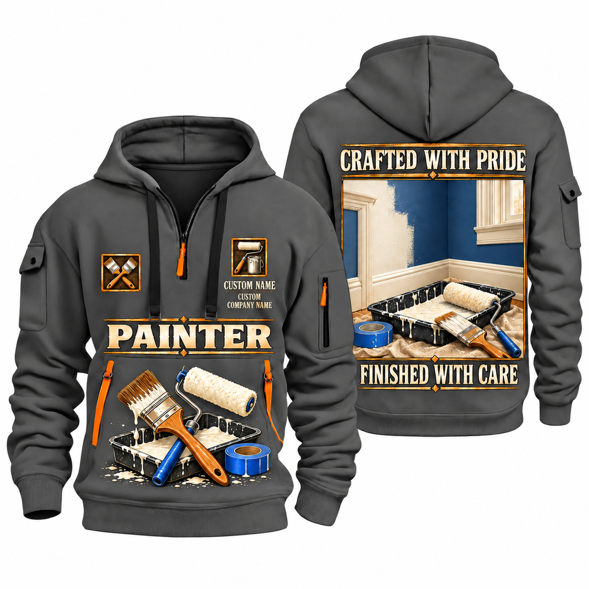 Personalized Painter Made With Care Quarter Zip Hoodie — Gray variant
