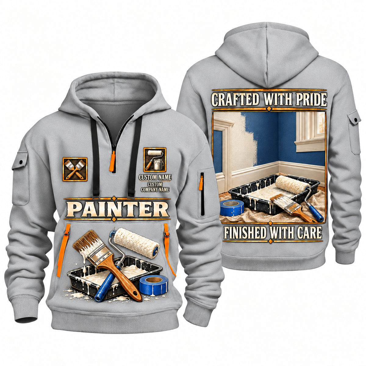 Personalized Painter Made With Care Quarter Zip Hoodie — Light Grey variant