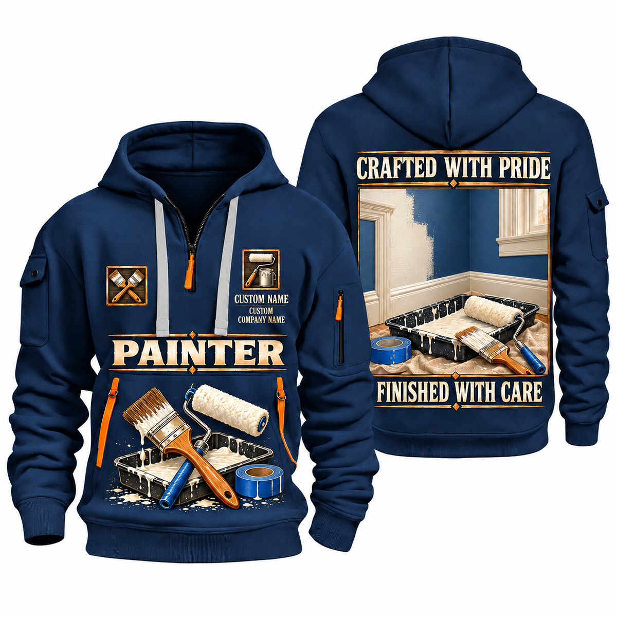Personalized Painter Made With Care Quarter Zip Hoodie — Navy variant