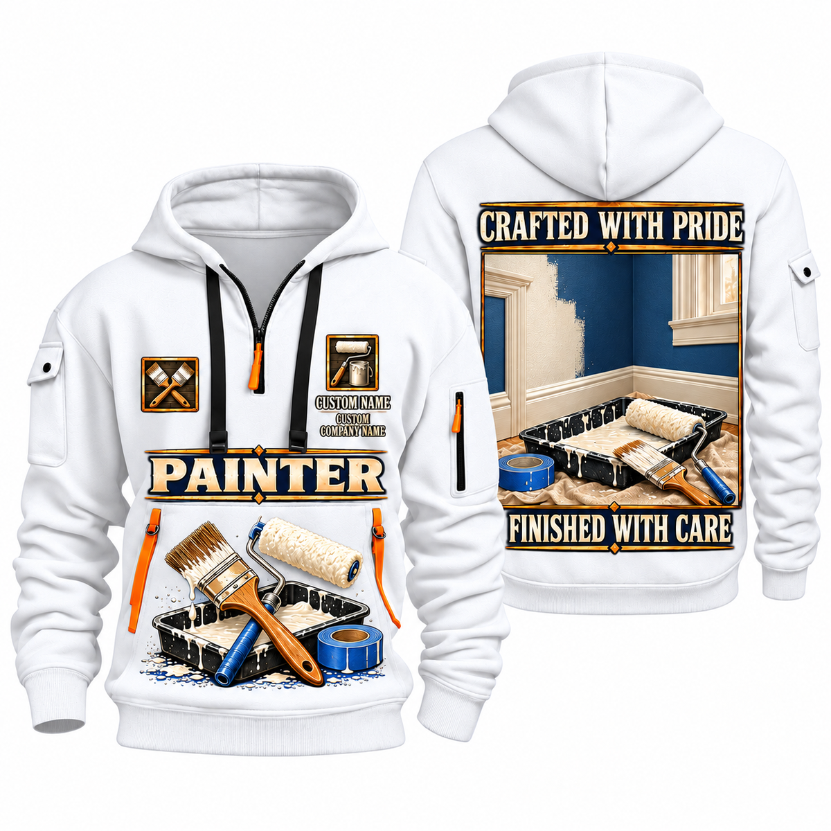 Personalized Painter Made With Care Quarter Zip Hoodie — White variant