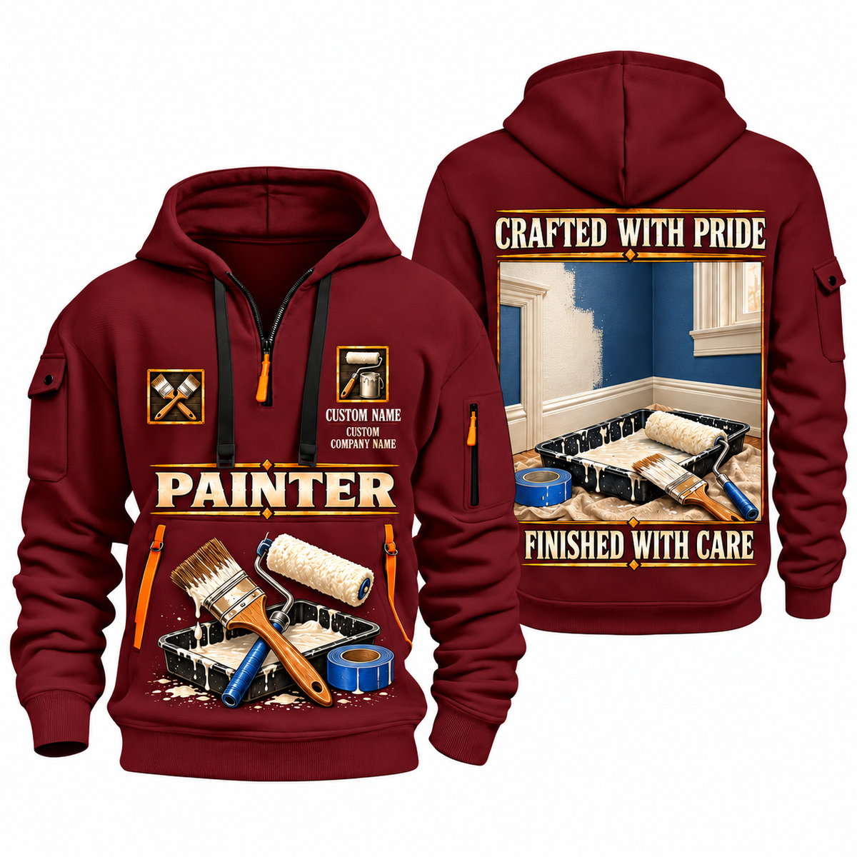 Personalized Painter Made With Care Quarter Zip Hoodie — Wine Red variant