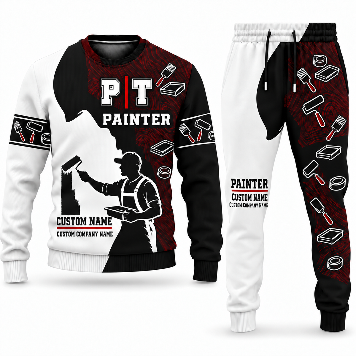 Personalized Painter Contrast Silhouette Sweater + Jogger Combo — Typography variant