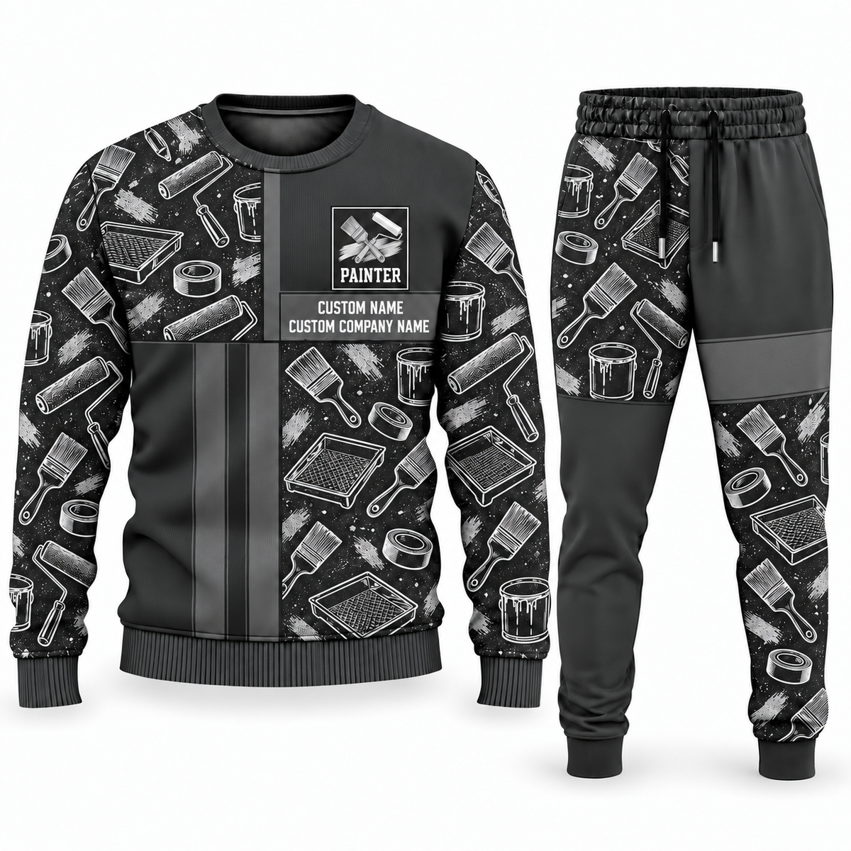 Personalized Painter Geometric Panel Sweater + Jogger Combo — Charcoal variant