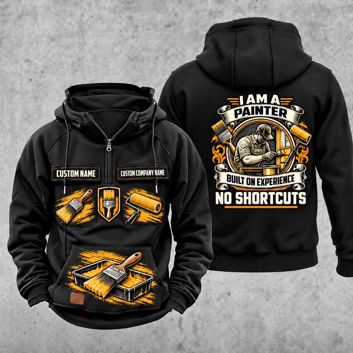 Personalized Painter Heritage Crest Vintage Hoodie — Black variant