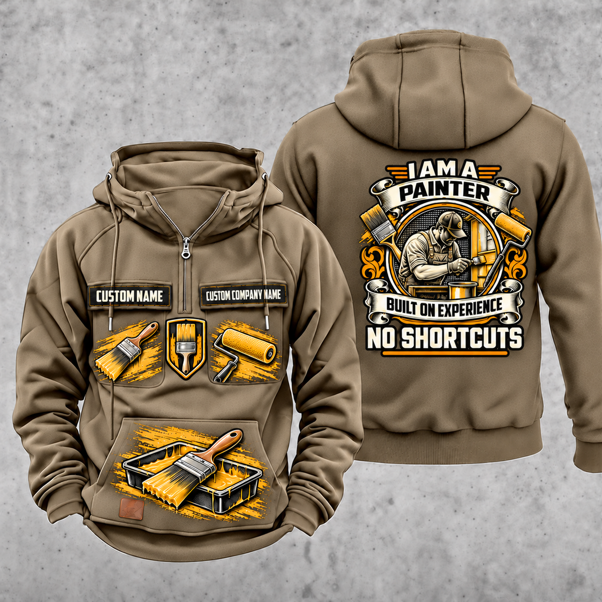 Personalized Painter Heritage Crest Vintage Hoodie — Kaki variant