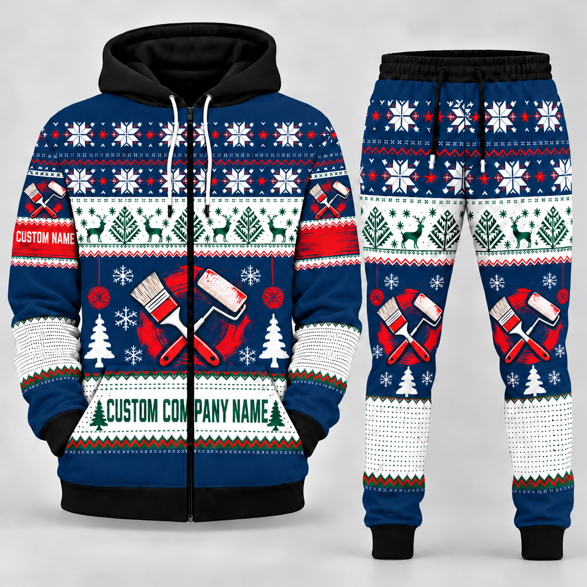 Personalized Painter Christmas Heritage Zip Hoodie + Jogger – Custom Name & Company — Navy variant