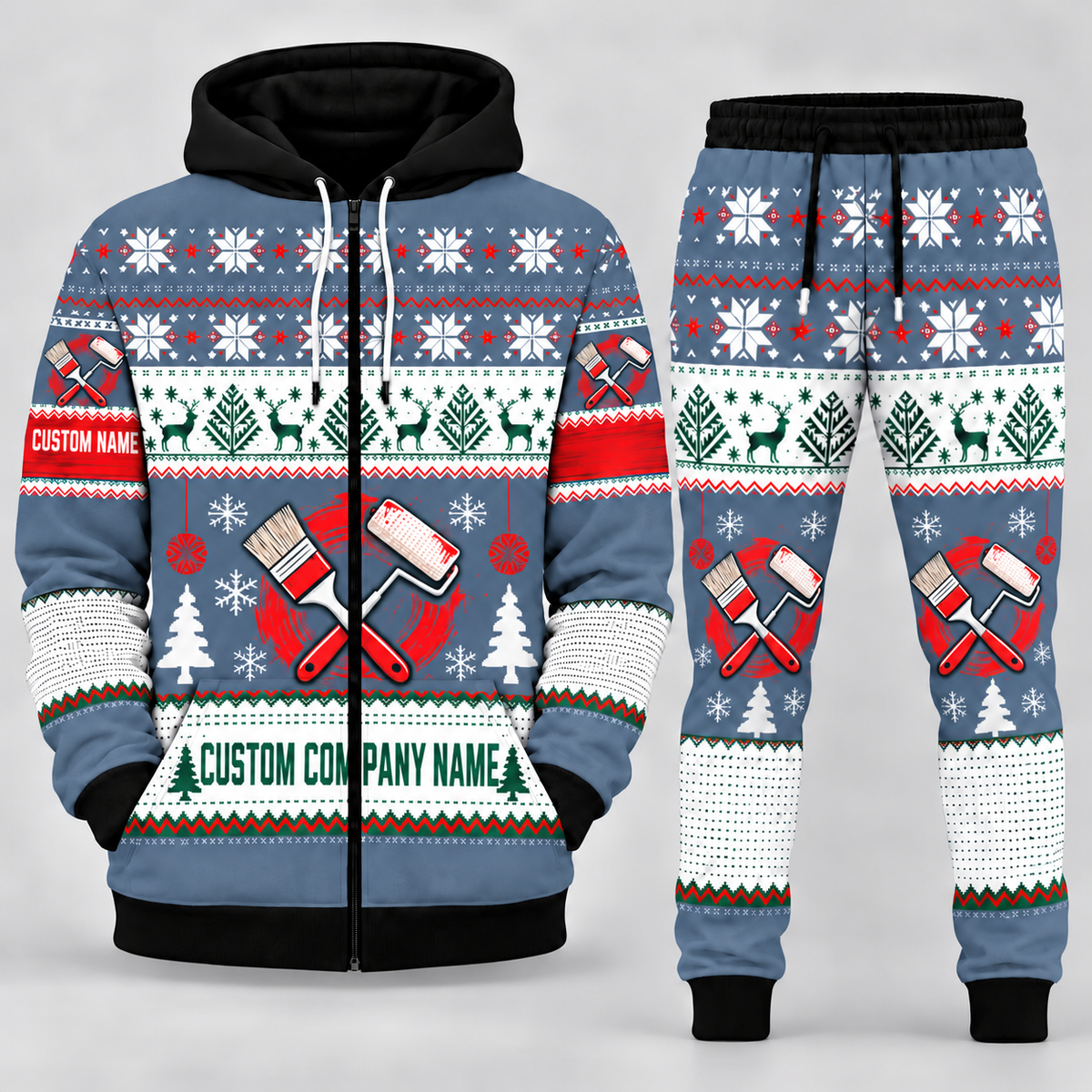 Personalized Painter Christmas Heritage Zip Hoodie + Jogger – Custom Name & Company — Slate variant