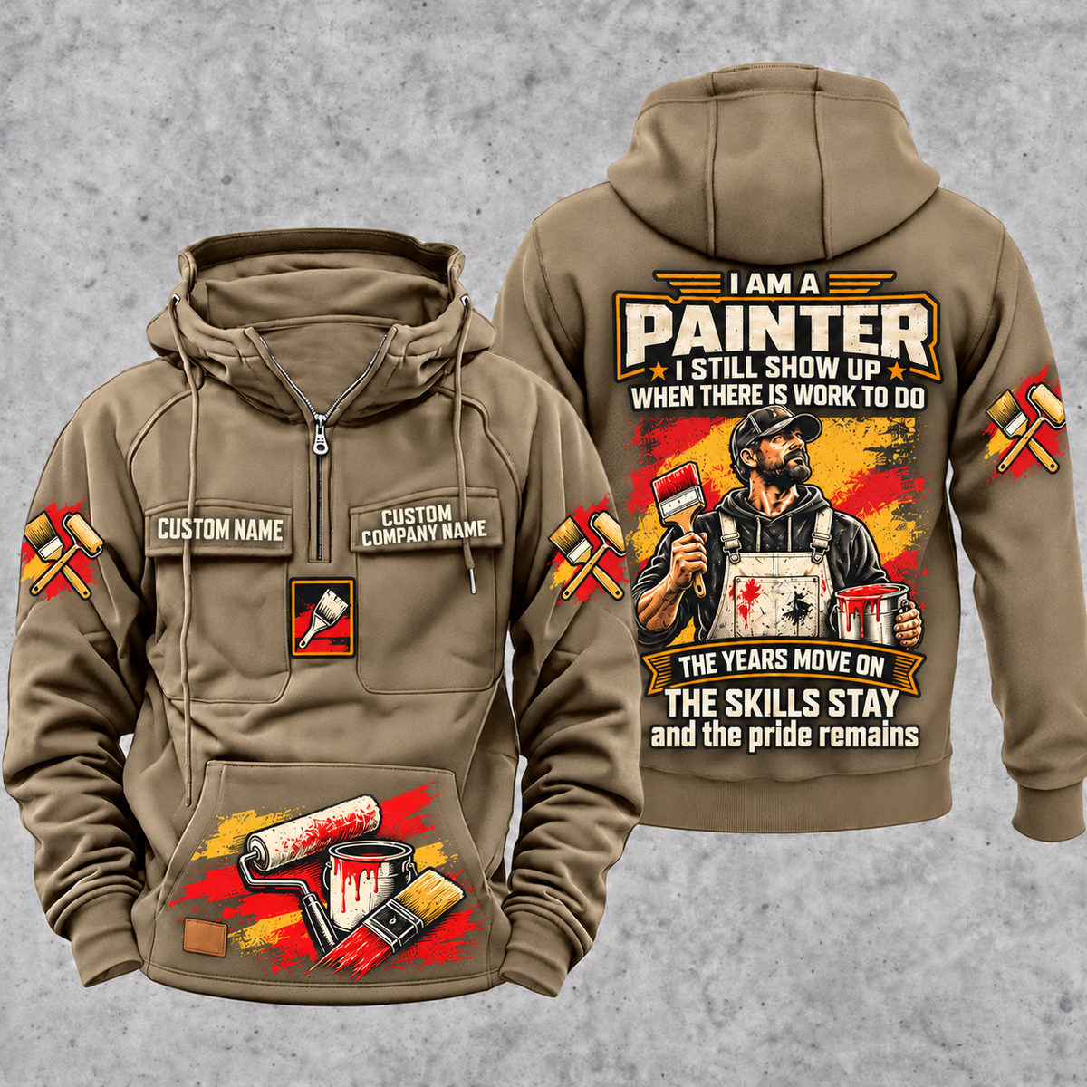 Personalized Painter Skills and Pride Vintage Hoodie — Kaki variant