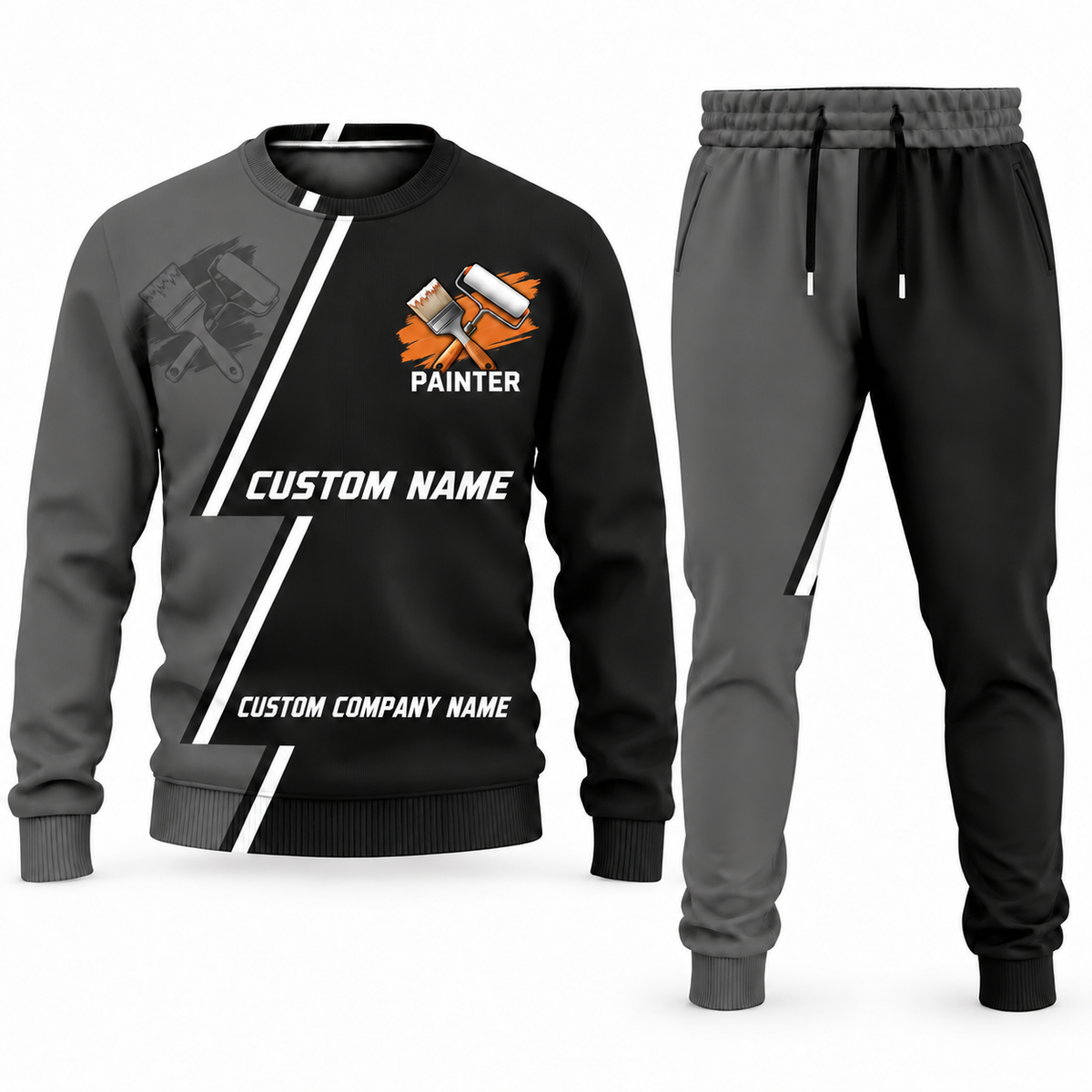 Personalized Painter Diagonal Stripe Sweater + Jogger Combo — Charcoal variant