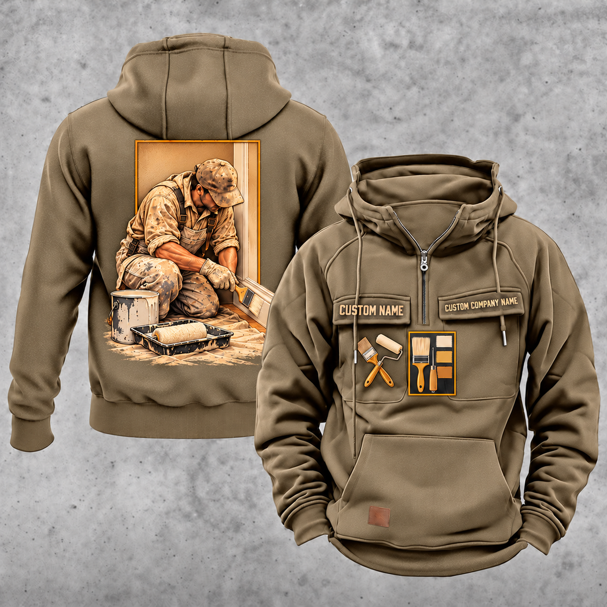 Personalized Painter Ready Every Day Portrait Vintage Hoodie — Kaki variant