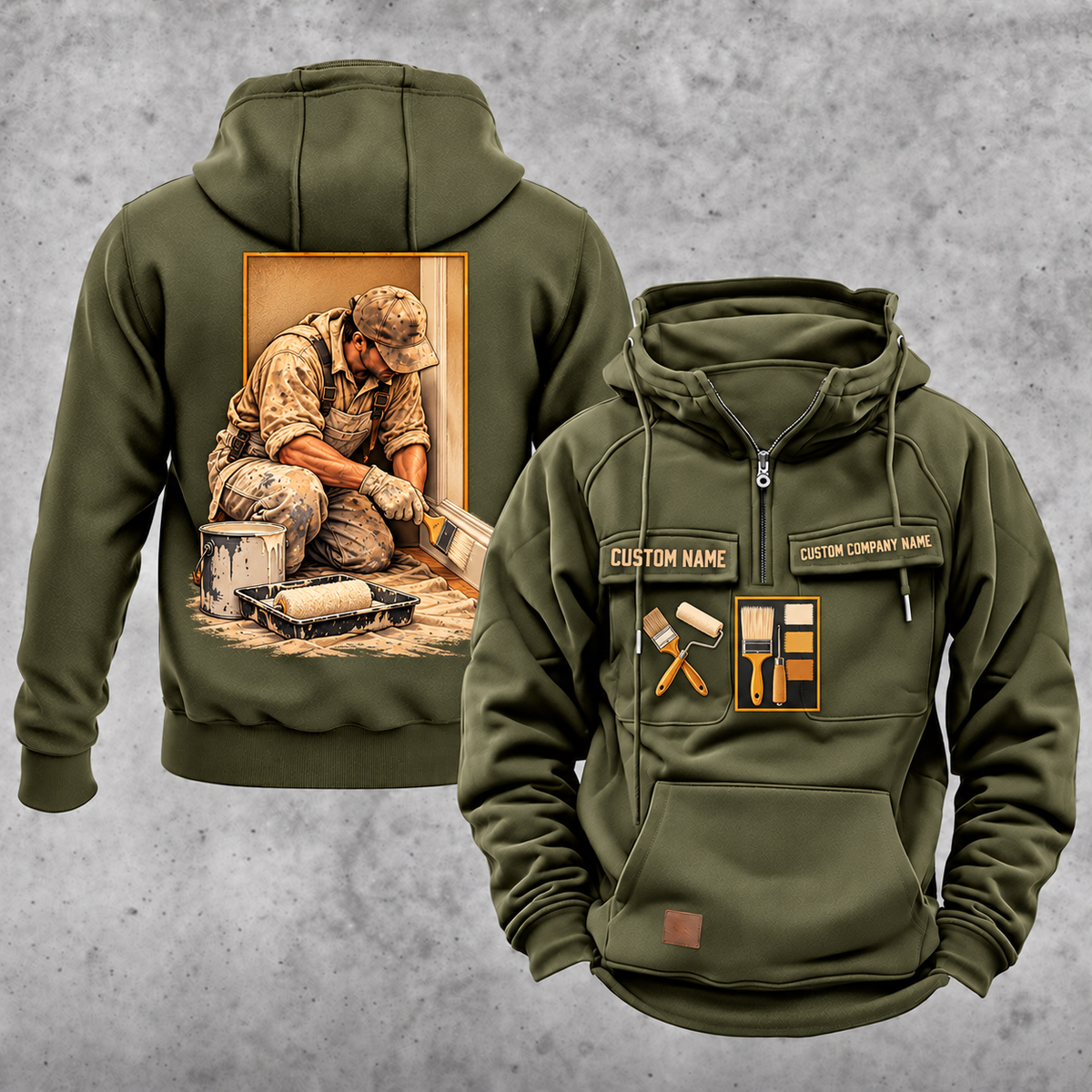 Personalized Painter Ready Every Day Portrait Vintage Hoodie — Military Green variant