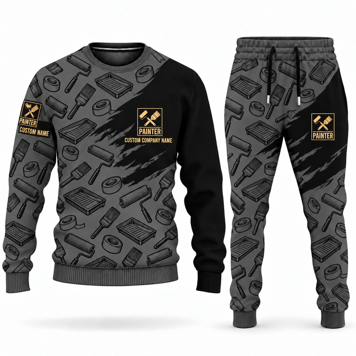 Personalized Painter Diagonal Brush Sweater + Jogger Combo — Charcoal variant