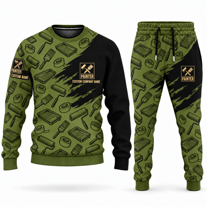 Personalized Painter Diagonal Brush Sweater + Jogger Combo — Olive variant