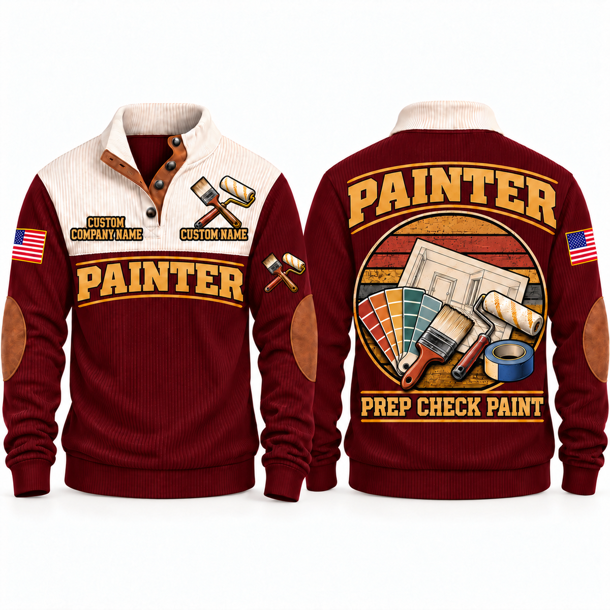 Personalized Painter Prep Check Paint Sports Sweatshirt — Jujube Red variant