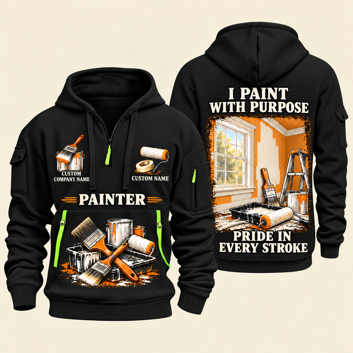 Personalized Painter Work with Purpose Quarter Zip Hoodie — Black variant