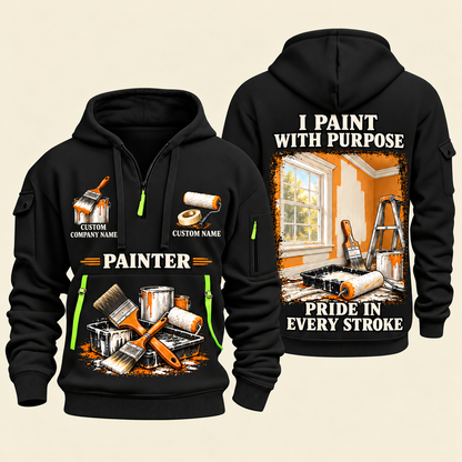Personalized Painter Work with Purpose Quarter Zip Hoodie — Black variant