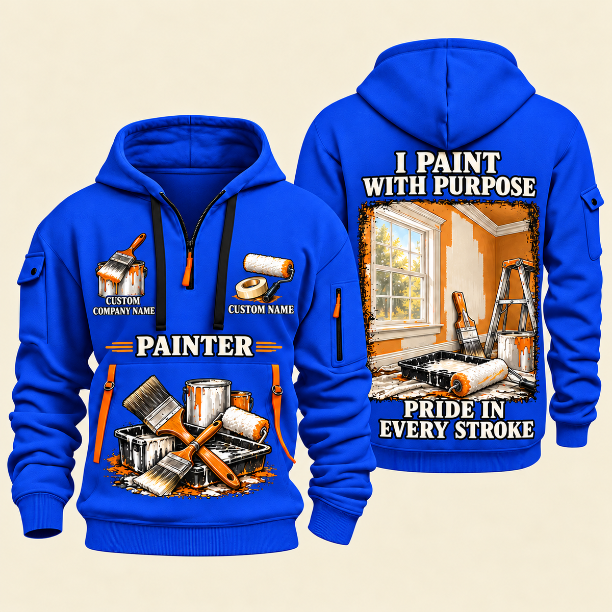 Personalized Painter Work with Purpose Quarter Zip Hoodie — Blue variant