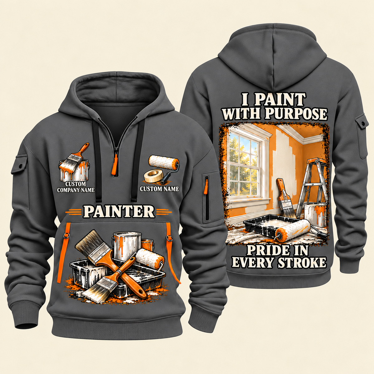 Personalized Painter Work with Purpose Quarter Zip Hoodie — Gray variant
