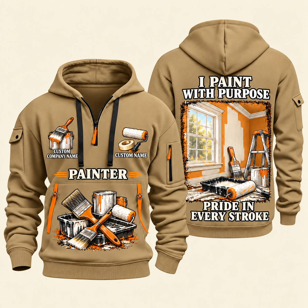 Personalized Painter Work with Purpose Quarter Zip Hoodie — Khaki variant
