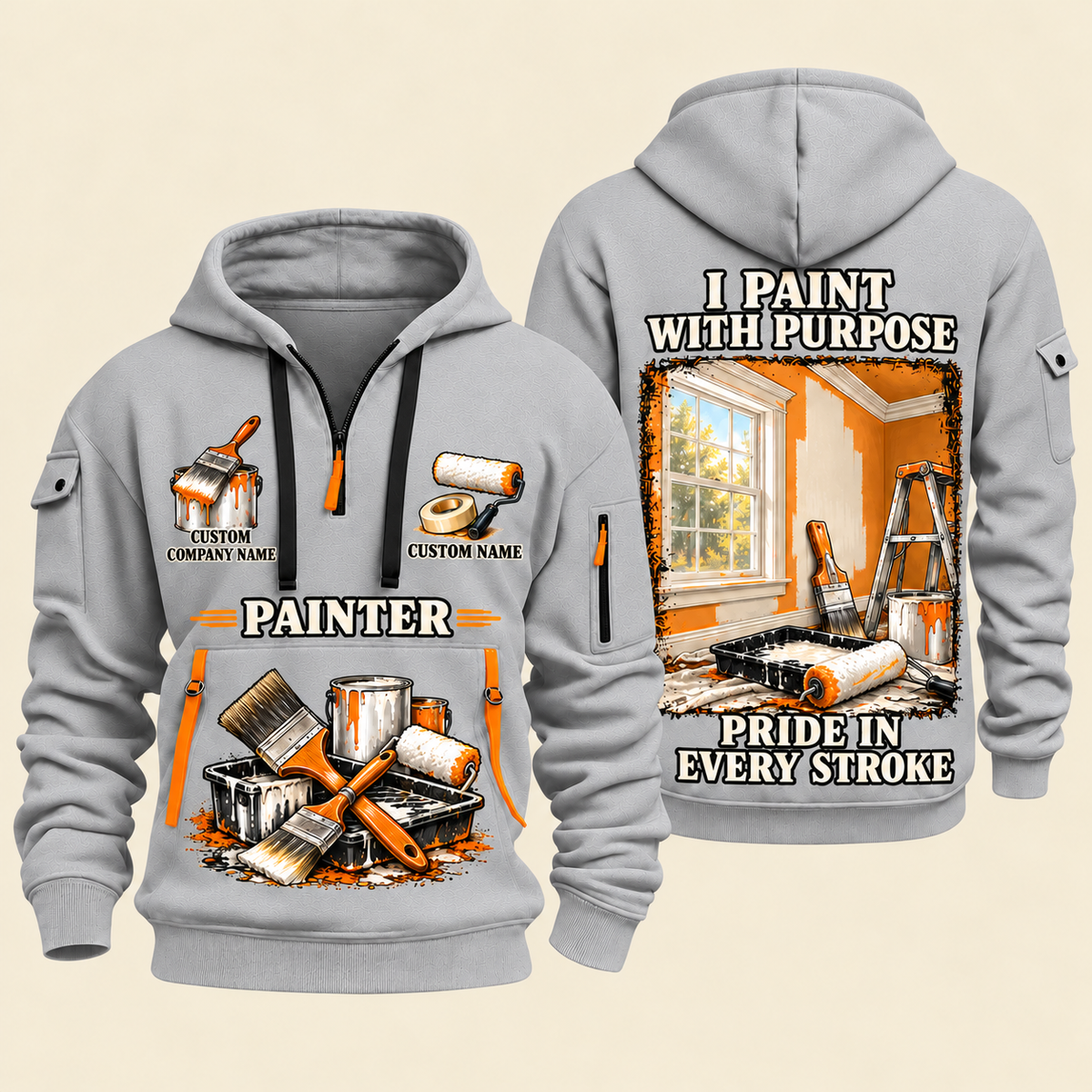 Personalized Painter Work with Purpose Quarter Zip Hoodie — Light Grey variant