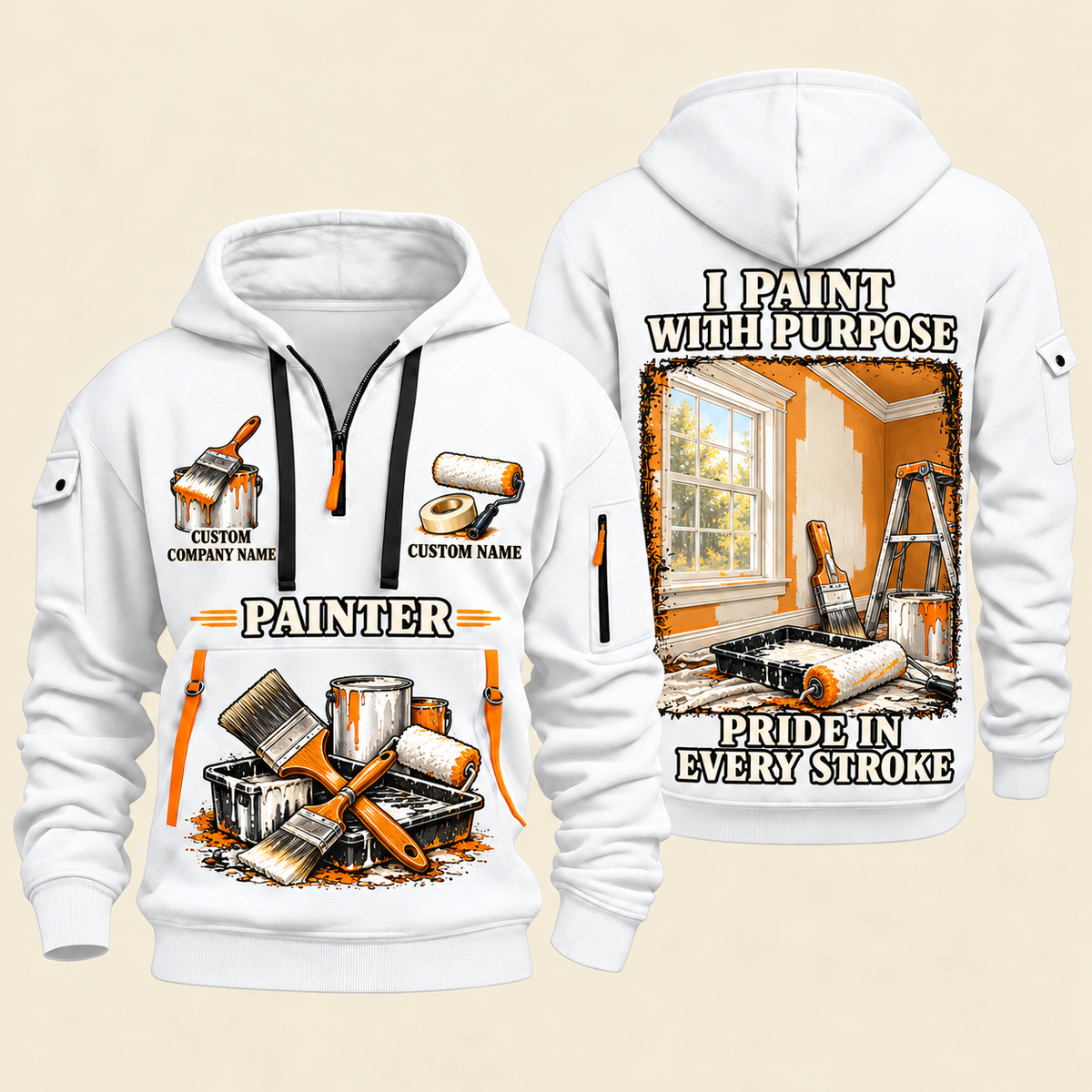 Personalized Painter Work with Purpose Quarter Zip Hoodie — White variant