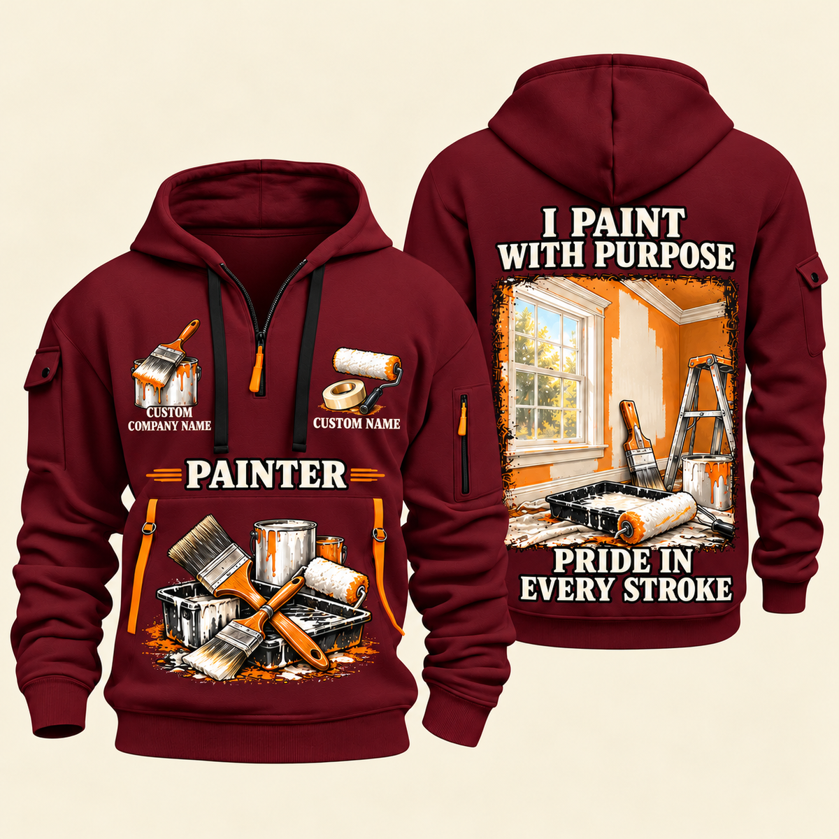 Personalized Painter Work with Purpose Quarter Zip Hoodie — Wine Red variant