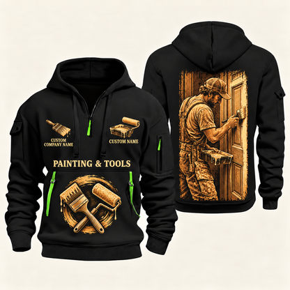 Personalized Painter Golden Craft Quarter Zip Hoodie — Black variant