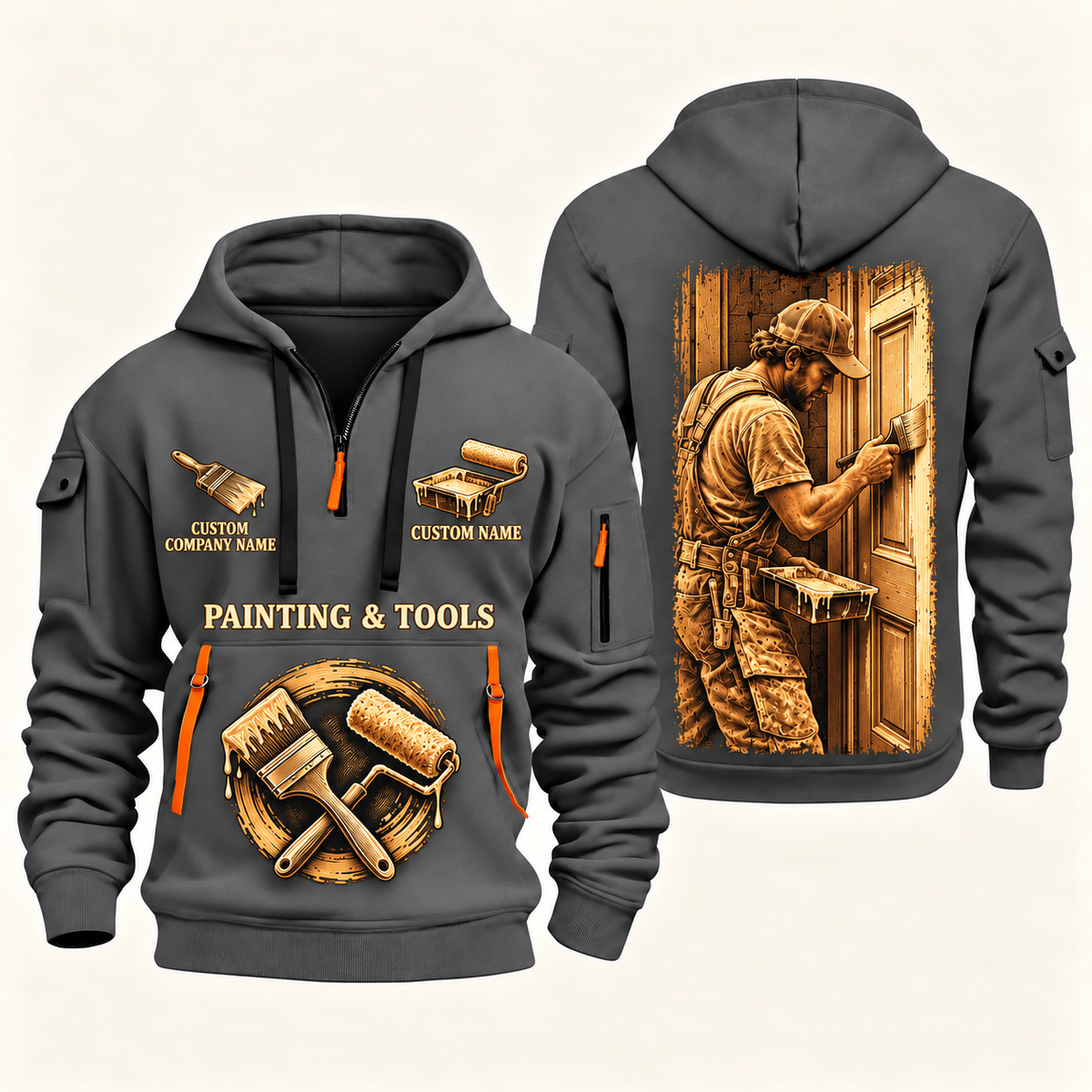 Personalized Painter Golden Craft Quarter Zip Hoodie — Gray variant
