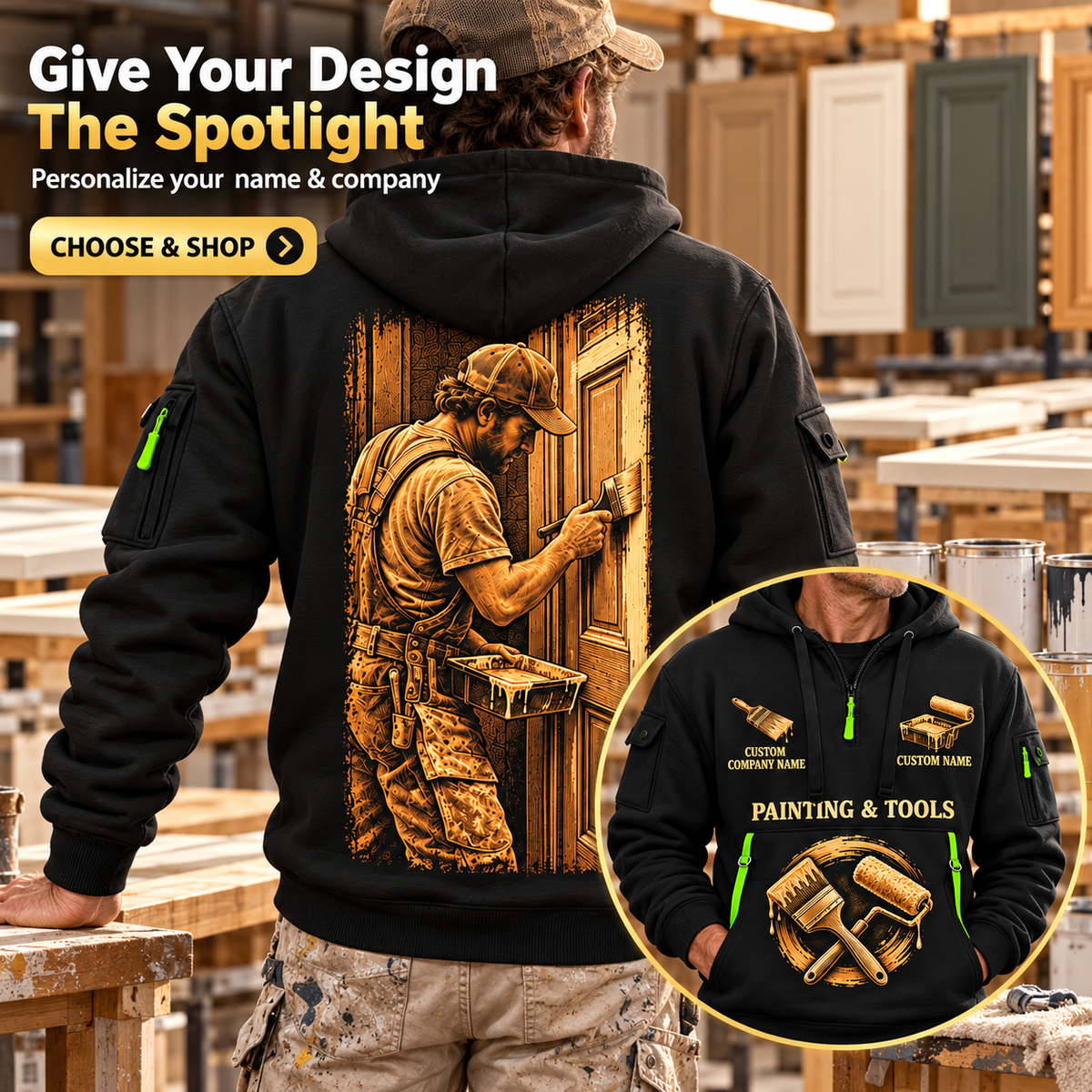 Personalized Painter Golden Craft Quarter Zip Hoodie — dedicated listing hero