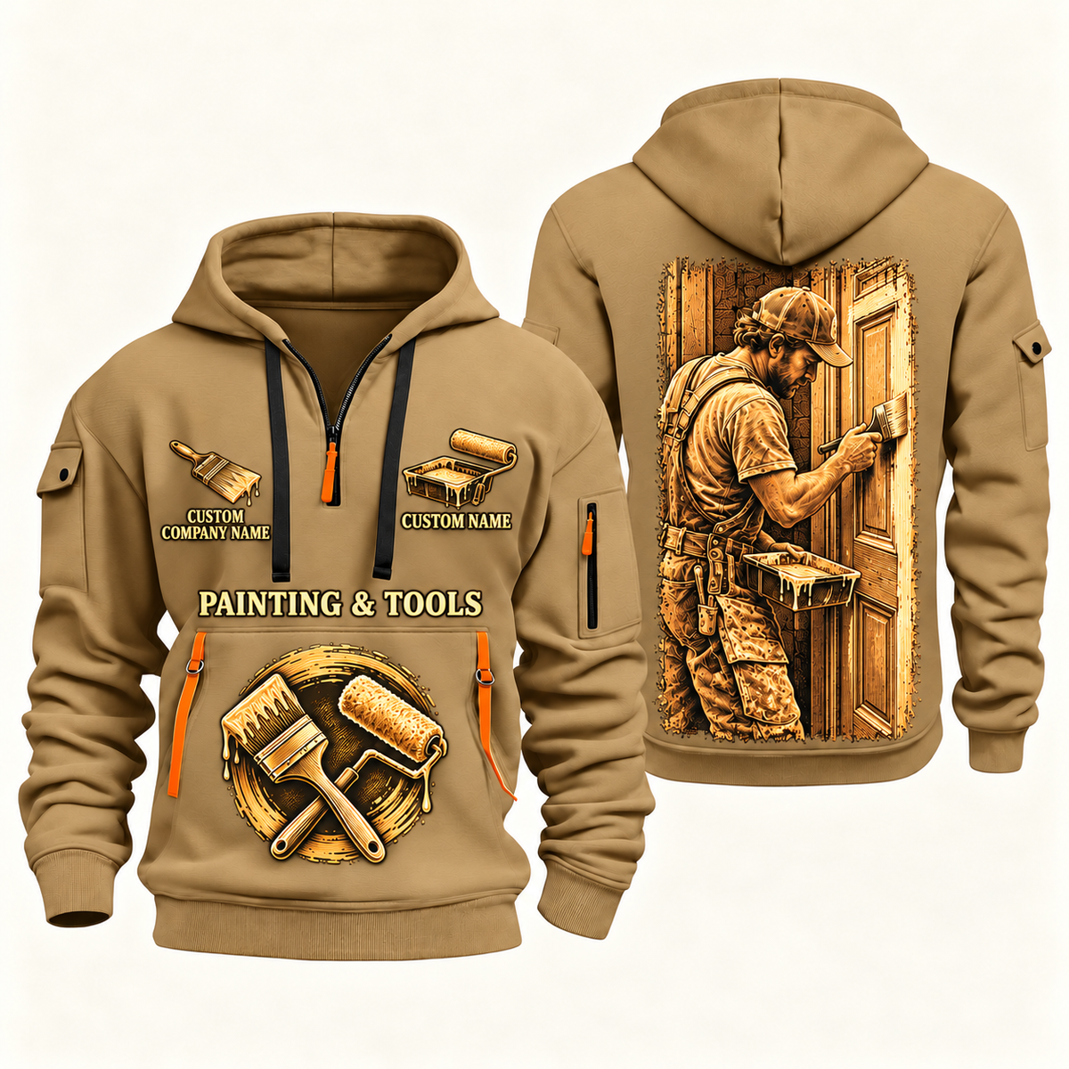 Personalized Painter Golden Craft Quarter Zip Hoodie — Khaki variant