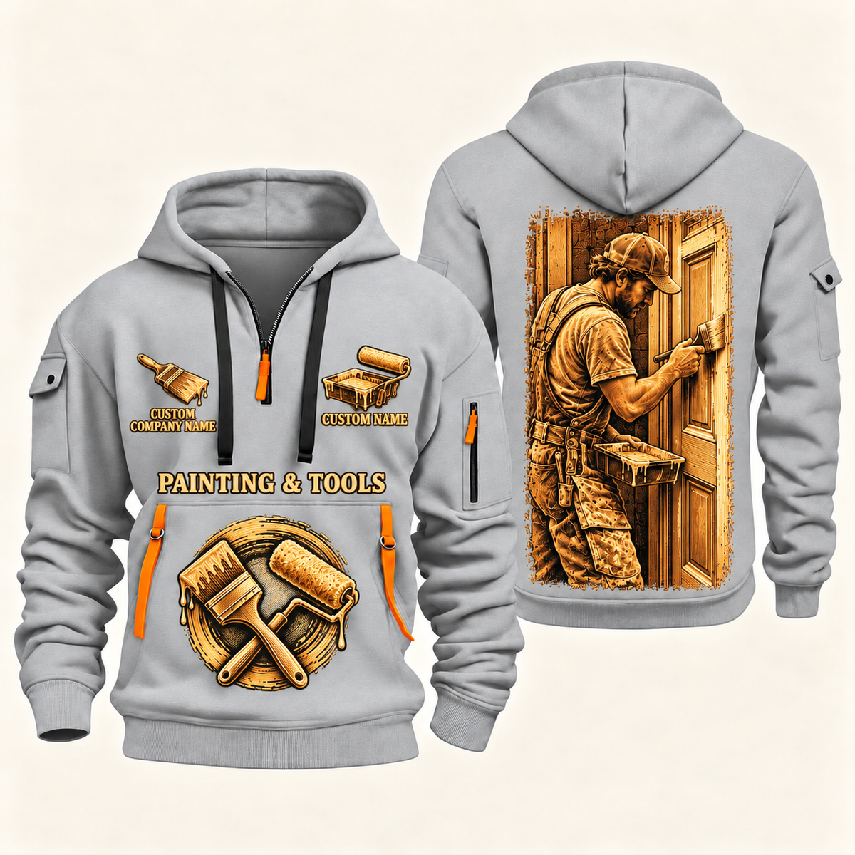 Personalized Painter Golden Craft Quarter Zip Hoodie — Light Grey variant