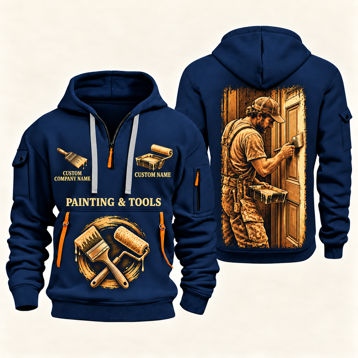 Personalized Painter Golden Craft Quarter Zip Hoodie — Navy variant