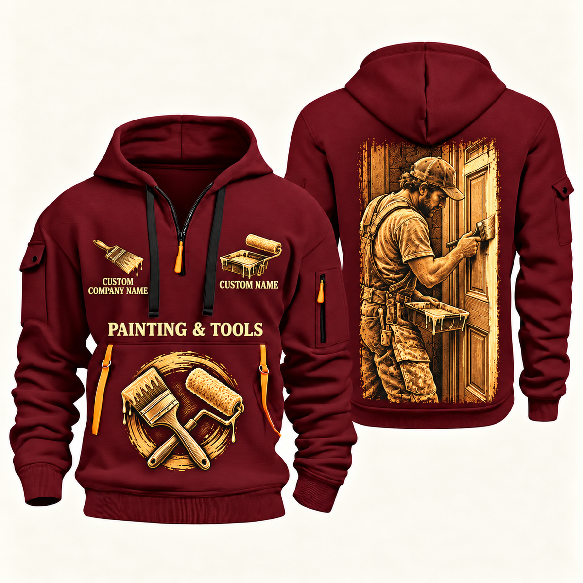 Personalized Painter Golden Craft Quarter Zip Hoodie — Wine Red variant