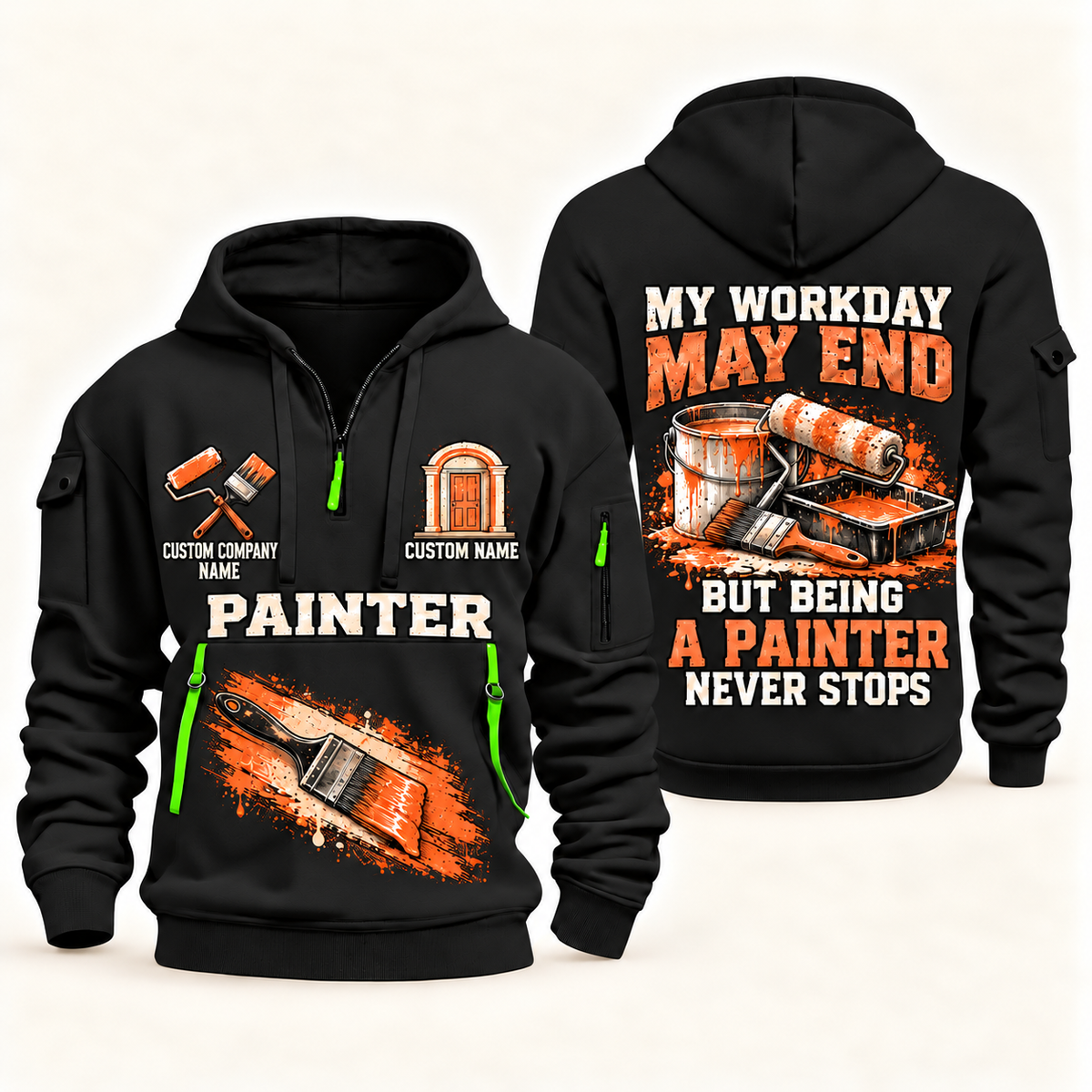 Personalized Painter Never Stops Quarter Zip Hoodie — Black variant