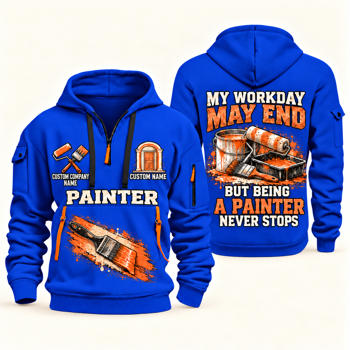 Personalized Painter Never Stops Quarter Zip Hoodie — Blue variant