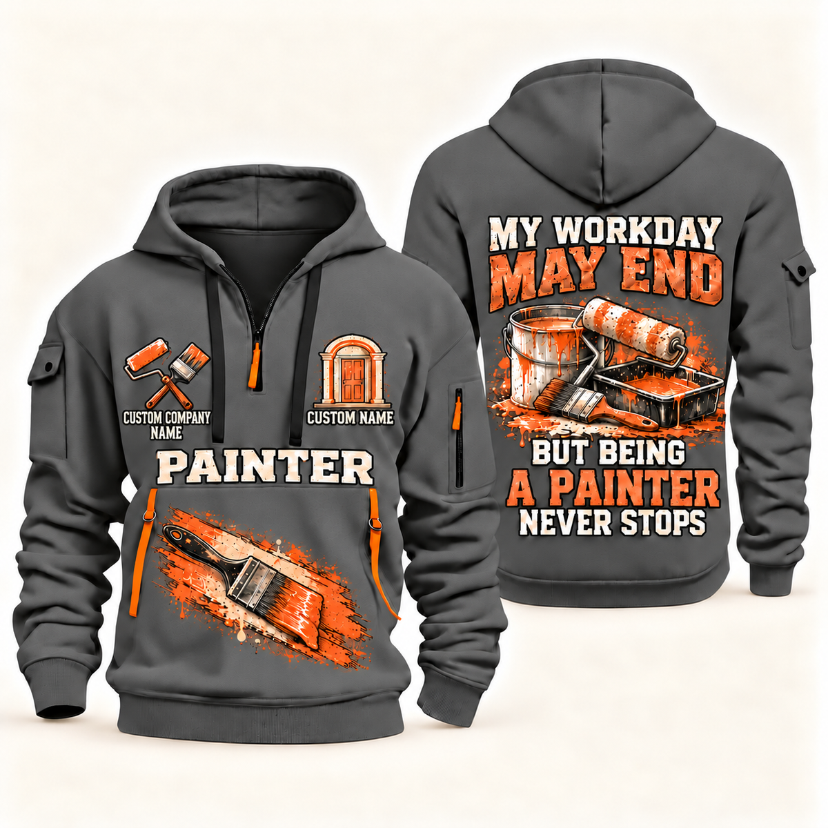 Personalized Painter Never Stops Quarter Zip Hoodie — Gray variant