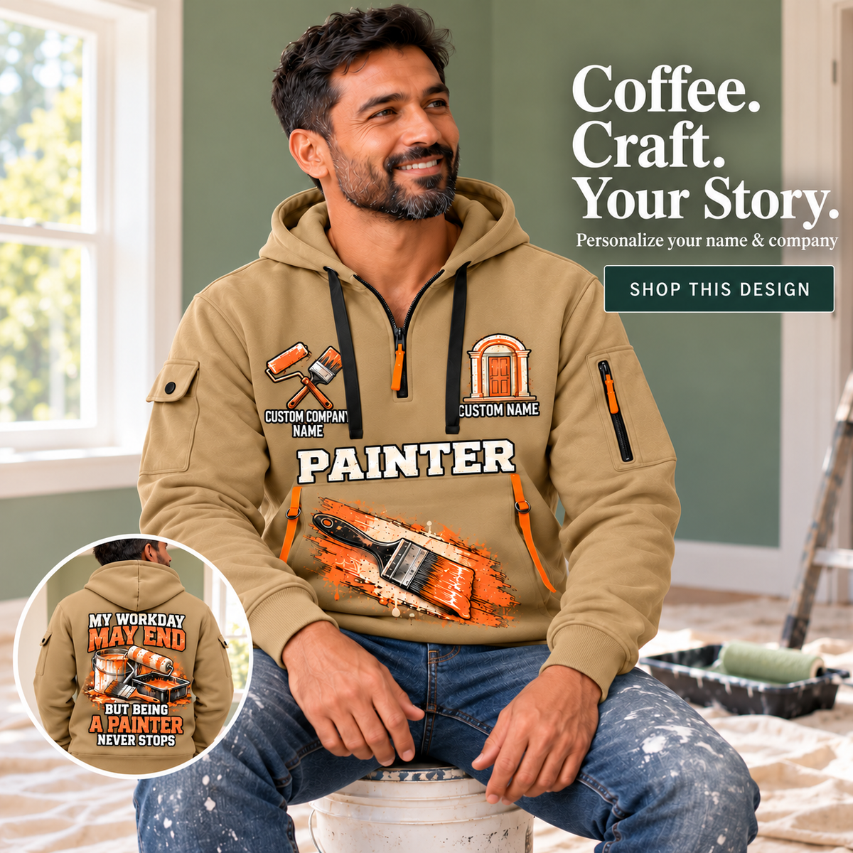 Personalized Painter Never Stops Quarter Zip Hoodie — dedicated listing hero