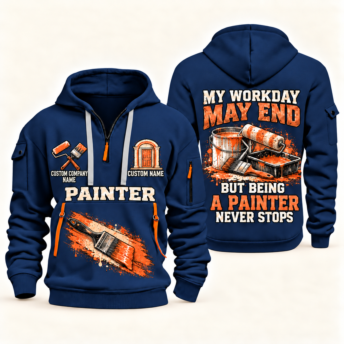 Personalized Painter Never Stops Quarter Zip Hoodie — Navy variant