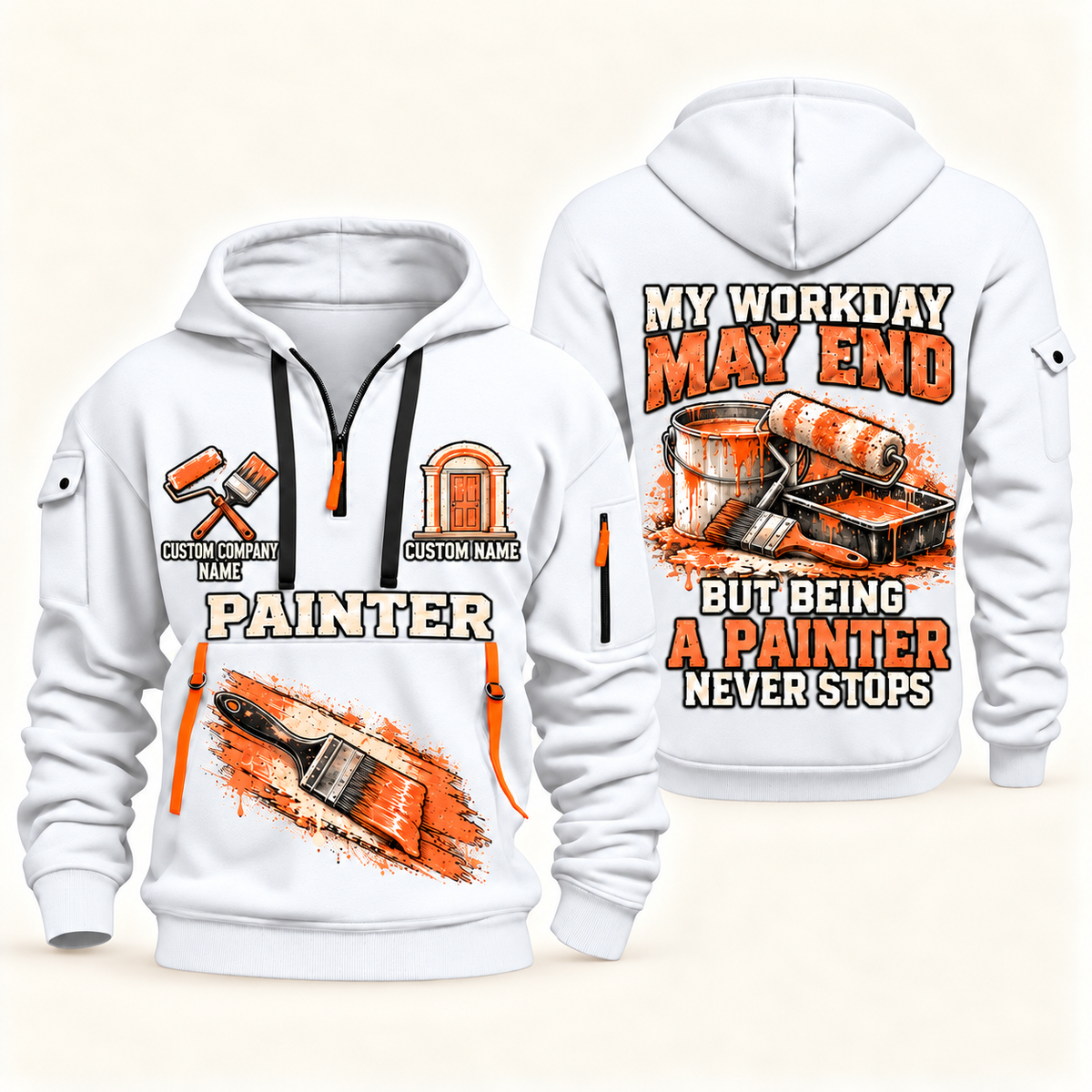 Personalized Painter Never Stops Quarter Zip Hoodie — White variant