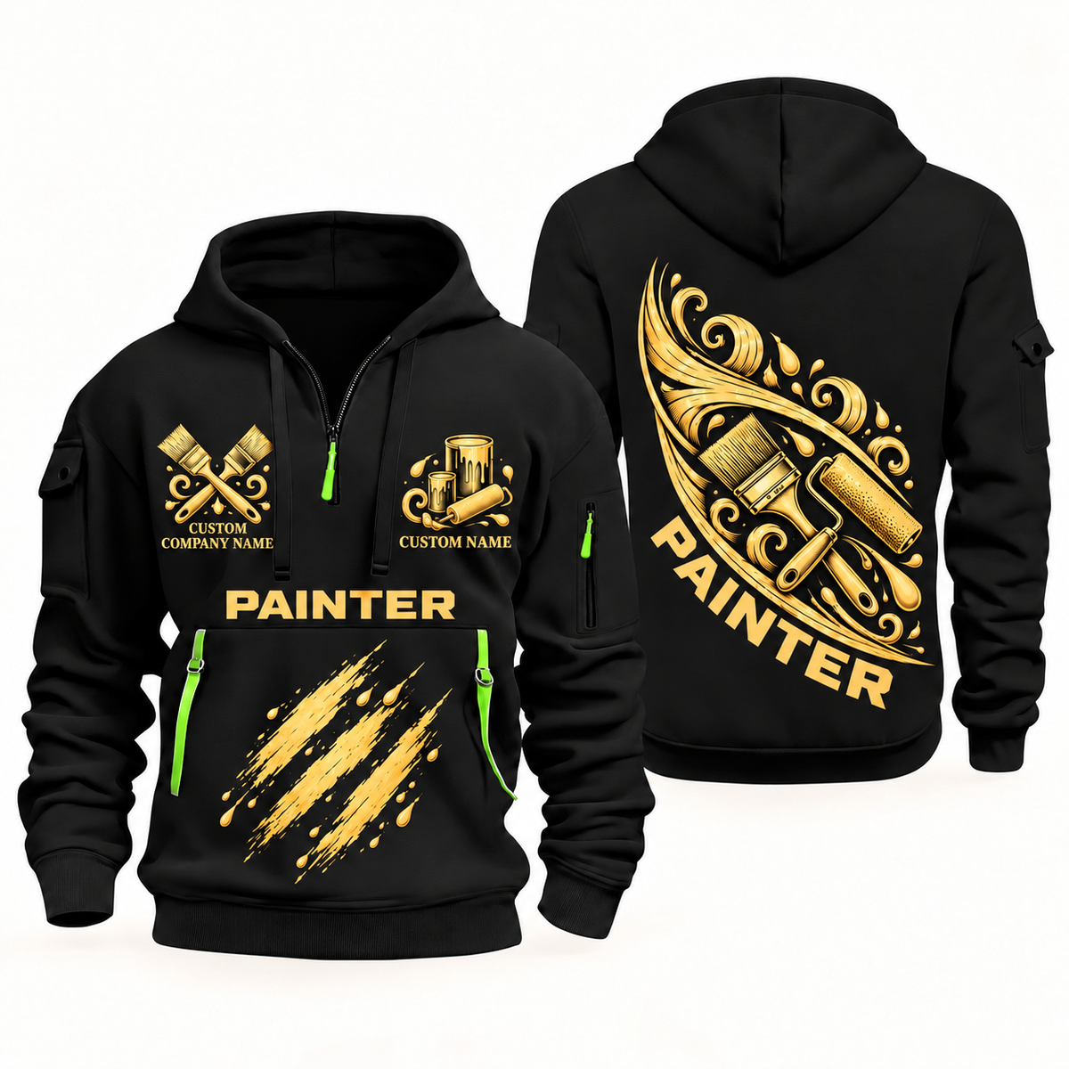 Personalized Painter Craft in Motion Quarter Zip Hoodie — Black variant
