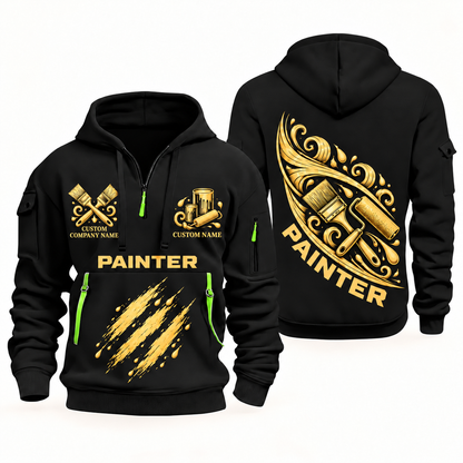 Personalized Painter Craft in Motion Quarter Zip Hoodie — Black variant