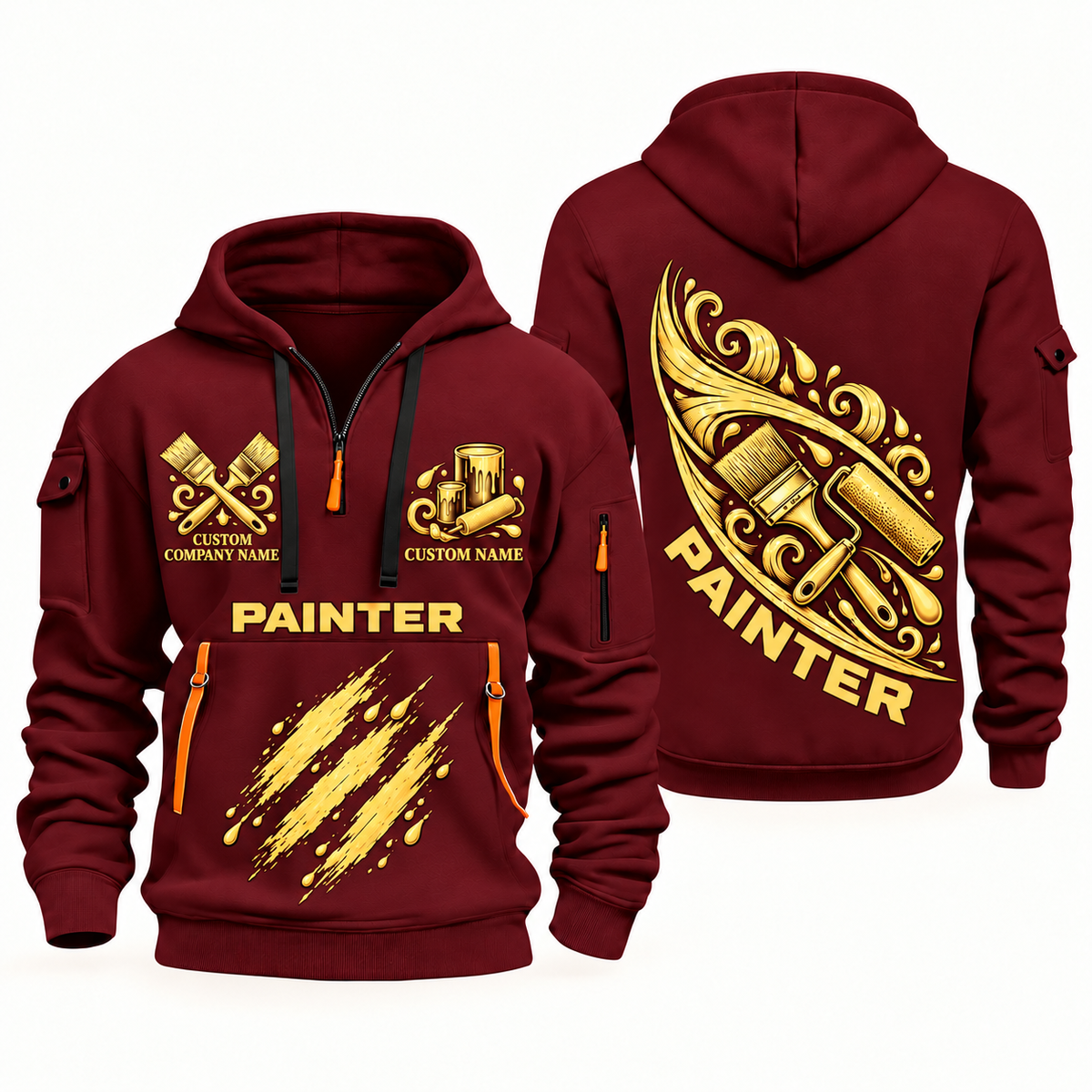Personalized Painter Craft in Motion Quarter Zip Hoodie — Wine Red variant