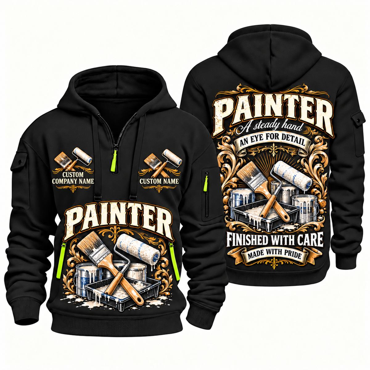 Personalized Painter Steady Hands Quarter Zip Hoodie — Black variant