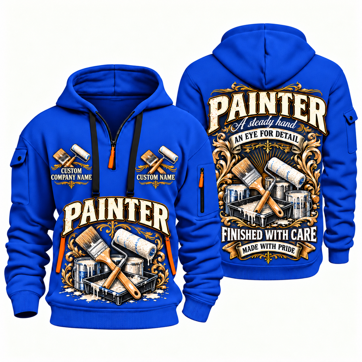 Personalized Painter Steady Hands Quarter Zip Hoodie — Blue variant