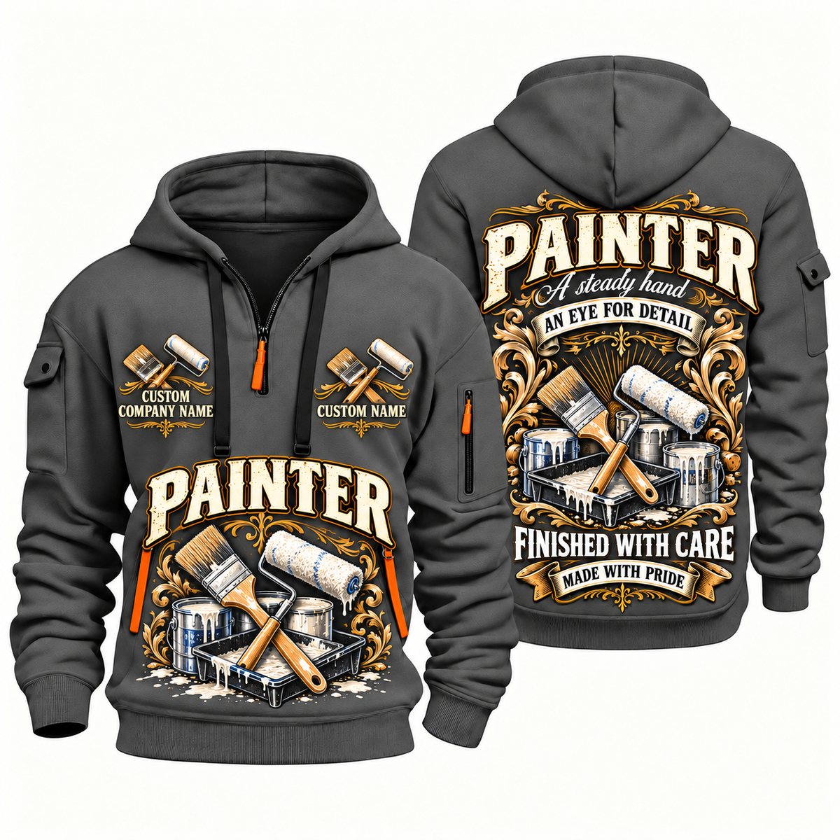 Personalized Painter Steady Hands Quarter Zip Hoodie — Gray variant