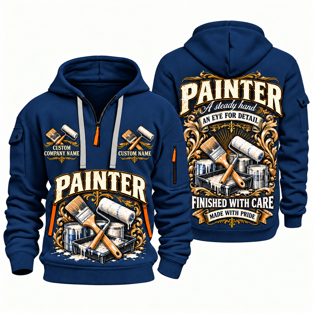 Personalized Painter Steady Hands Quarter Zip Hoodie — Navy variant