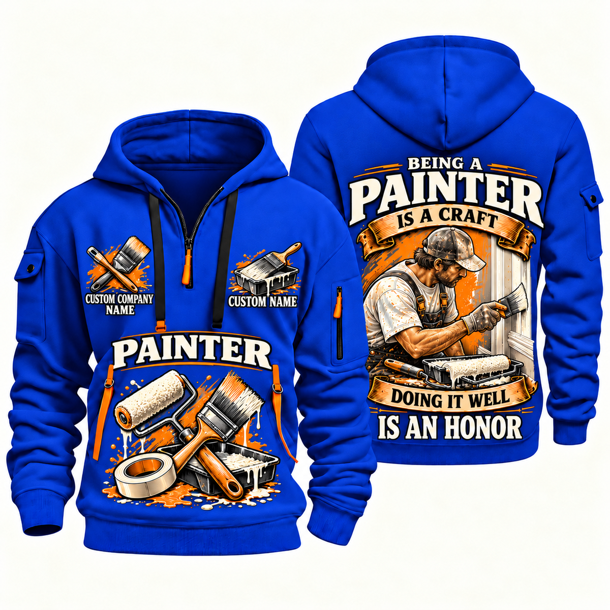 Personalized Painter Craft and Honor Quarter Zip Hoodie — Blue variant