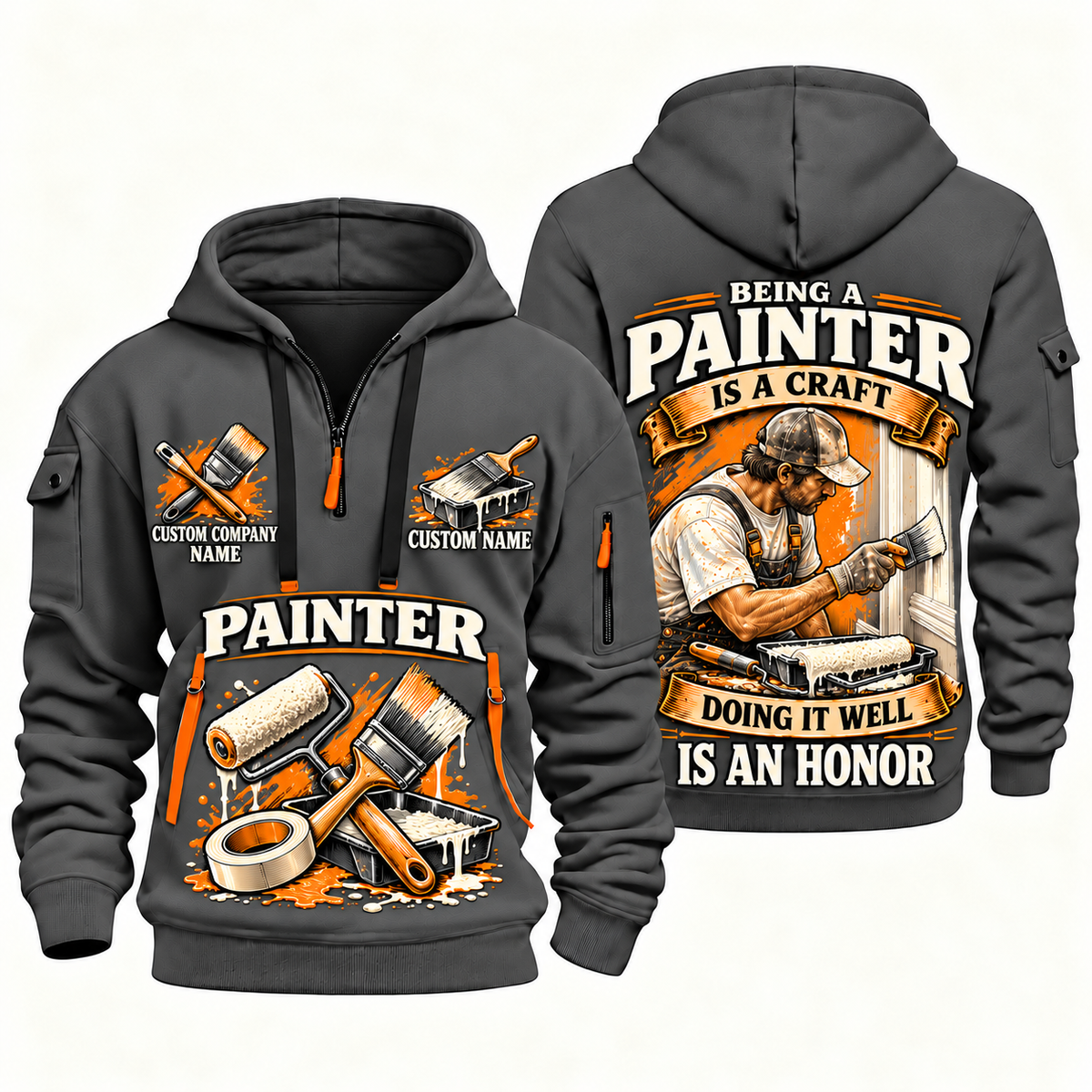 Personalized Painter Craft and Honor Quarter Zip Hoodie — Gray variant