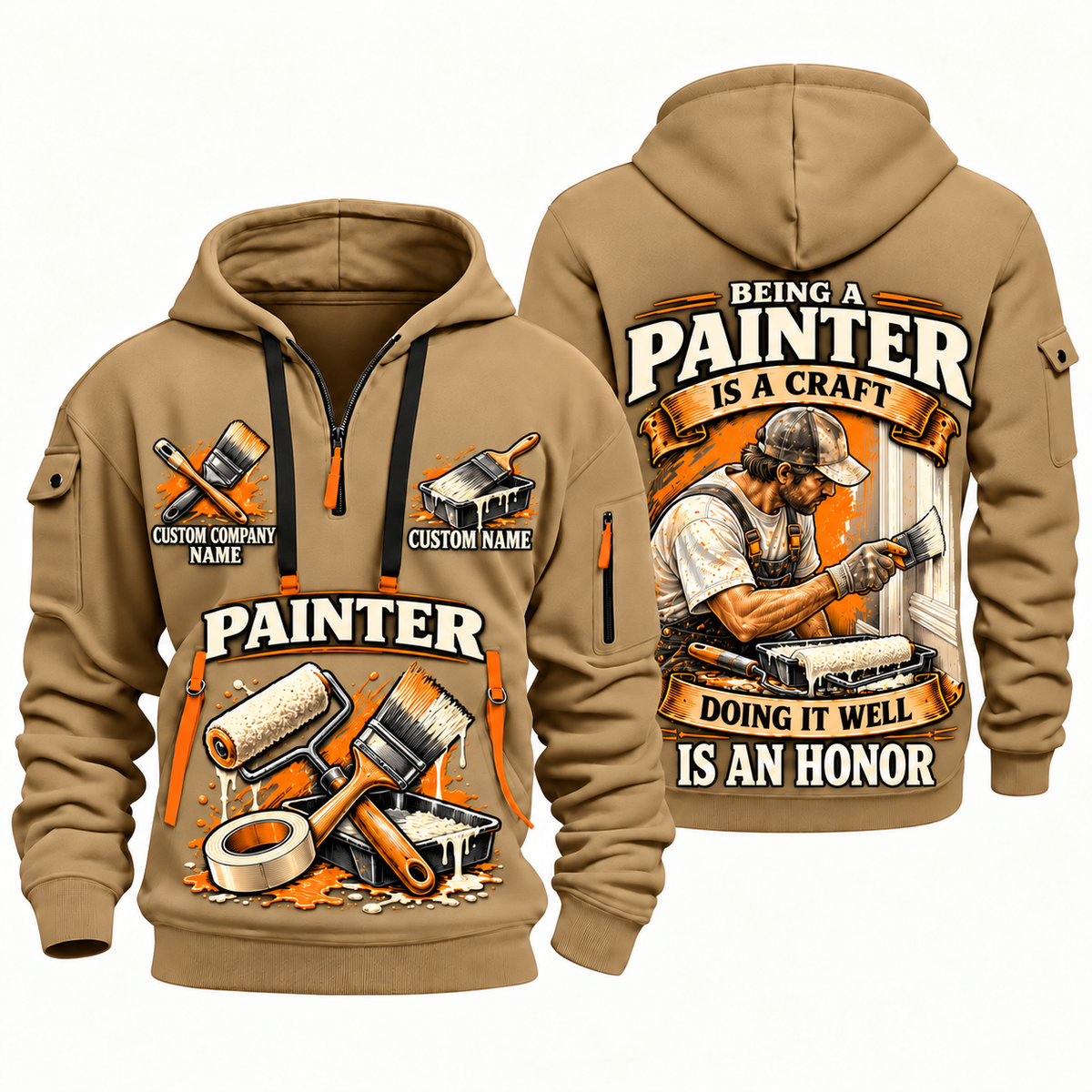 Personalized Painter Craft and Honor Quarter Zip Hoodie — Khaki variant